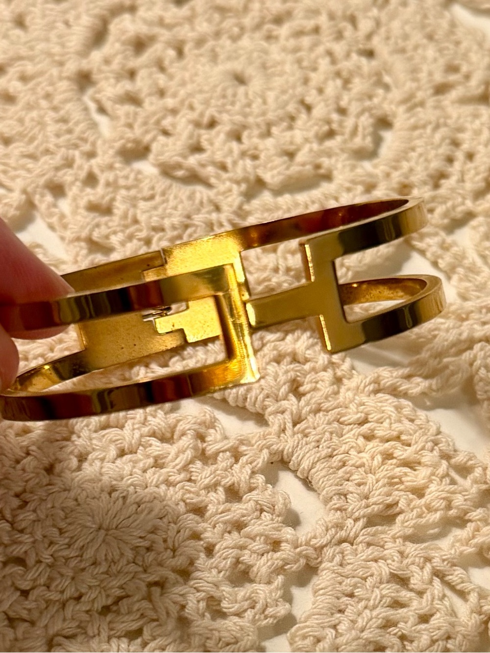 Gold Geometric Double Band Hinged Cuff Bracelet – Polished Statement Bangle